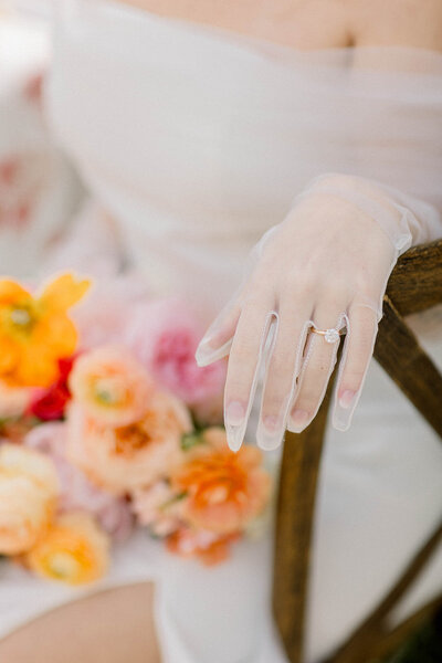 bride at Chicago history museum vintage and timeless engagement ring