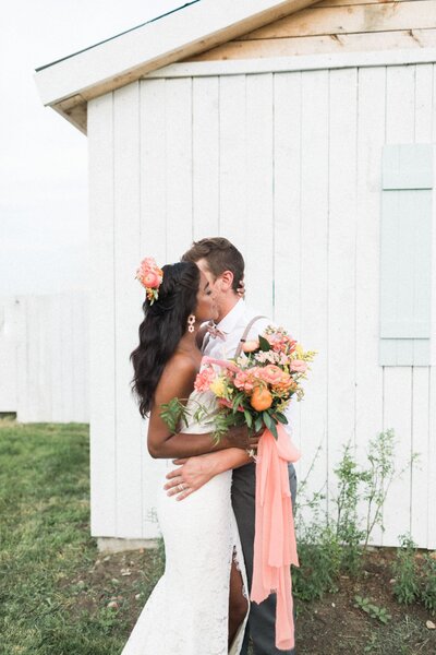 Bright clementine garden, sleek bridal gown from Lovenote Bride, a modern bridal boutique based in Calgary + Vancouver. Featured on the Brontë Bride Blog.
