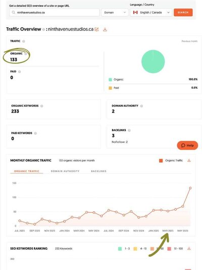 ubersuggest dashboard screenshot of wedding photographer seo results