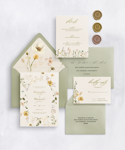 Watercolor Letterpress Custom Wedding Invitation Suite