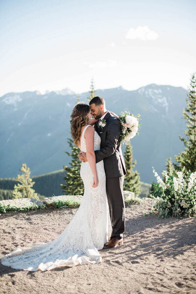 Sunset wedding at the Little Nell sundeck in Aspen, Colorado