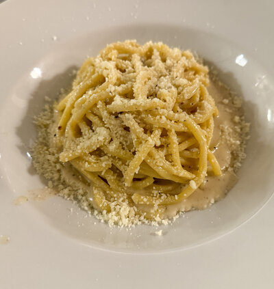 Cacio and pepe pasta from one of our favorite restaurants in Rome. 
