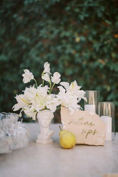 Monserate Winery in Fallbrook California floral arrangement and bar decor designed by Snapdragon Bloom Bar