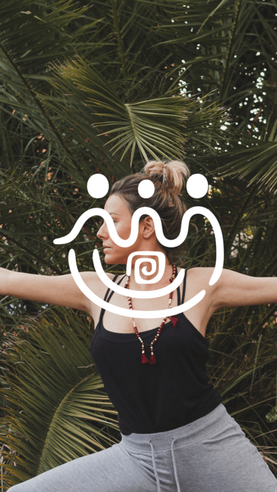 Maquette créée par Fenicia Studio pour l'identité visuelle d'une marque de yoga. Elle représente le logo symbole aux couleurs de l'univers graphique.