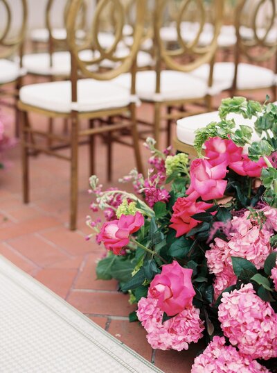 Wedding ceremony aisle florals