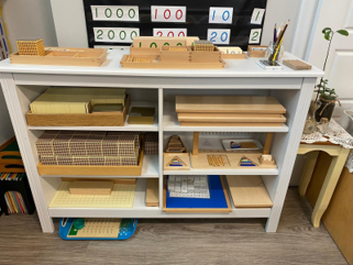Burnaby Montessori classroom shelves with educational supplies