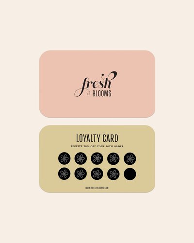 Stylish loyalty card design for a wedding florist with a focus on vibrant imagery and a feminine aesthetic