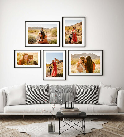 living room with large frame prints of Arizona family by Cactus & Pine Photography LLC