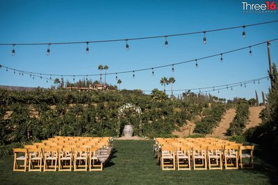 Outdoor wedding ceremony setup at the Europa Village wedding venue in Temecula