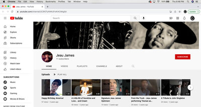 Musician branding social media channel design sample Jeau James YouTube
