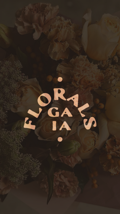 Gaia Florals logo mark on top of a darkened picture of flowers
