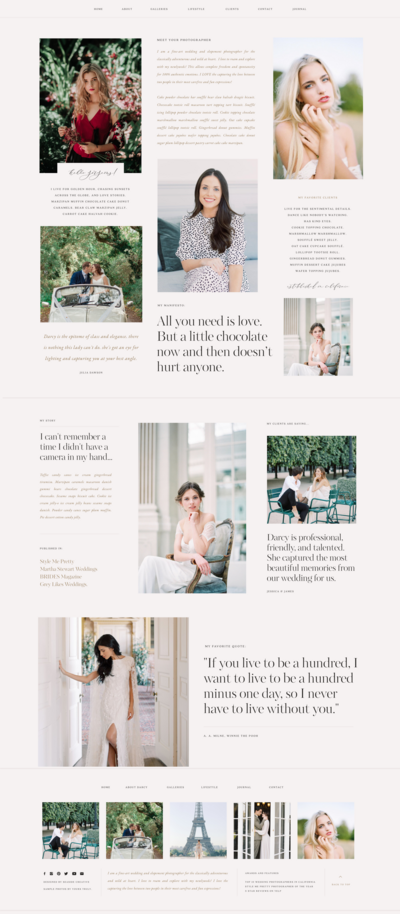 Darcy Is a Editorial Design for High End Luxury Wedding and Lifestyle Photographers Filled with Little Details to Book Your Chic and Fancy Clients.