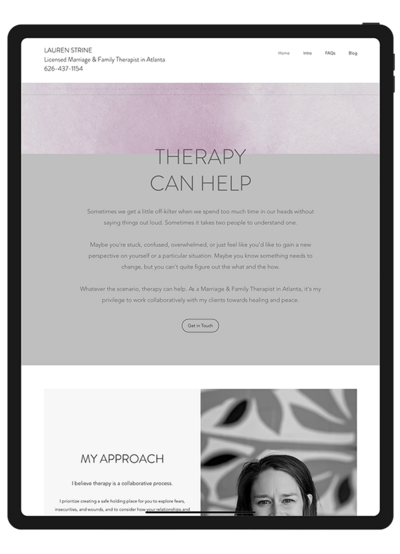 Outdated therapist website showcasing on an iPad