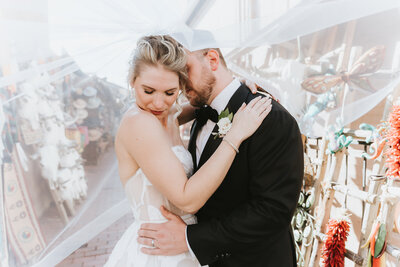Bride’s veil flowing during Santa Fe wedding ceremony