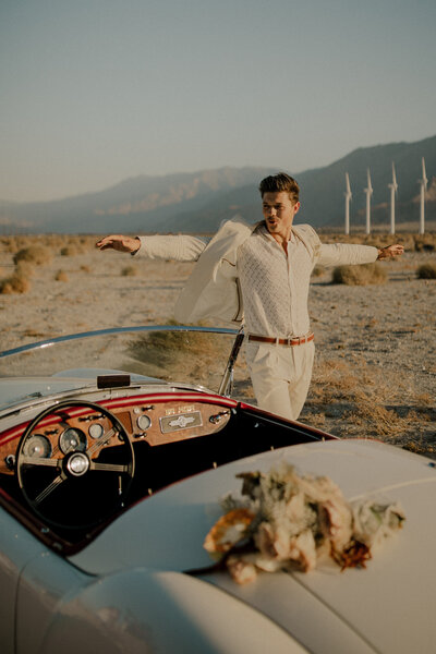 groom-with-old-car-palm springs