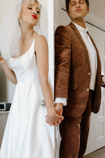 bride and groom embracing