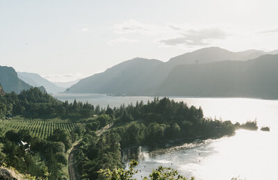 landscape photo of the columbia river gorge on a wedding day