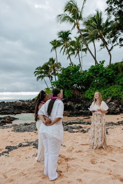 A couple of women getting married (LGBTQ+ friendly) are getting married in the morning with one of our all inclusive elopement packages on Maui