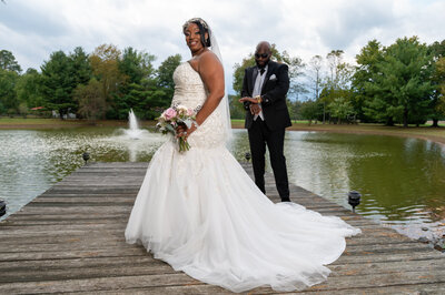 Bride and Groom Portrait  on the  water
