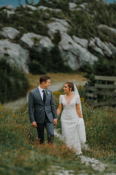 a couple newly married at jay peak in vermont