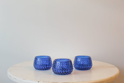TE Inventory-Deep Blue Glass Bubble Texture Large and Wide Votive Candle Holders 062
