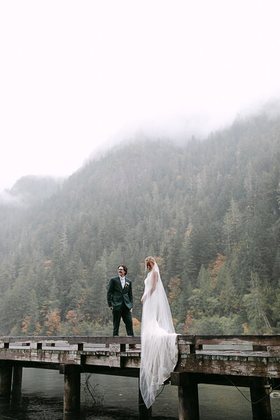 bride and groom portrait after their elopement ceremony in La  Push, Washington.