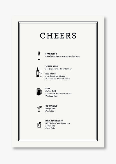Luxury letterpress printed bar sign  for weddings and events