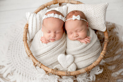 Edmonton Newborn Photography baby twin siblings wrapped in white cloth