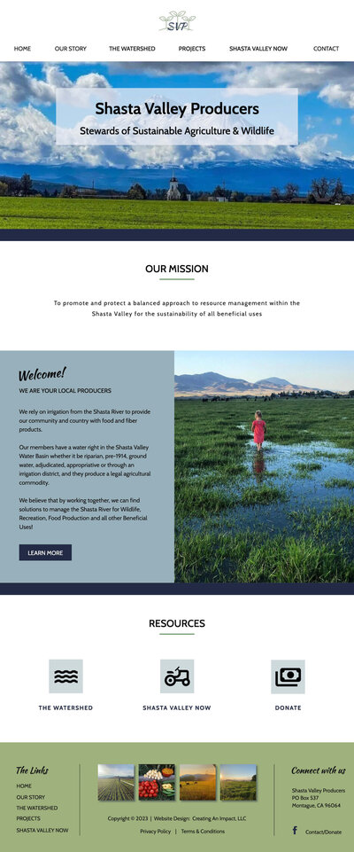 Shasta Valley Producers Website Home Page screenshot 