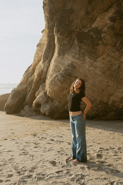 rocky beach senior portrait of teenage girl