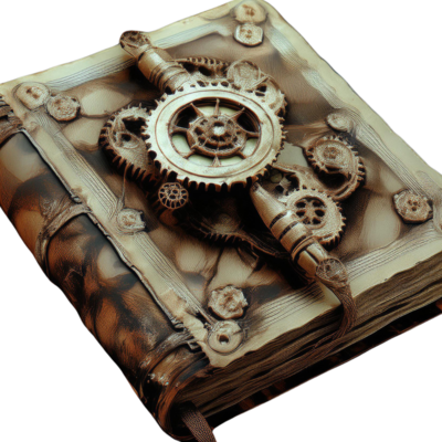 Steampunk Star Branded Guidebook Symbolizing Strength and Resilience