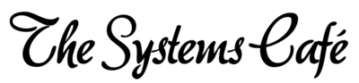 Logo for The Systems Café, featuring a modern and minimalist black text design, representing a professional and streamlined approach to empowering entrepreneurs with done-for-you systems and tools