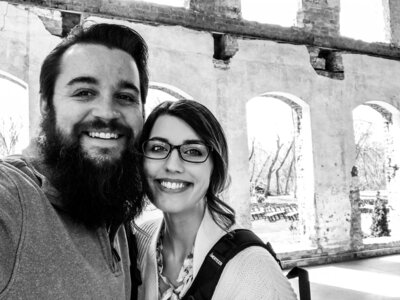 A selfie of Reg and Kala shooting their first wedding together.