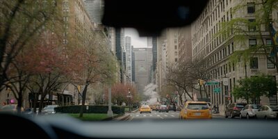 Park Avenue through a taxi cab window.