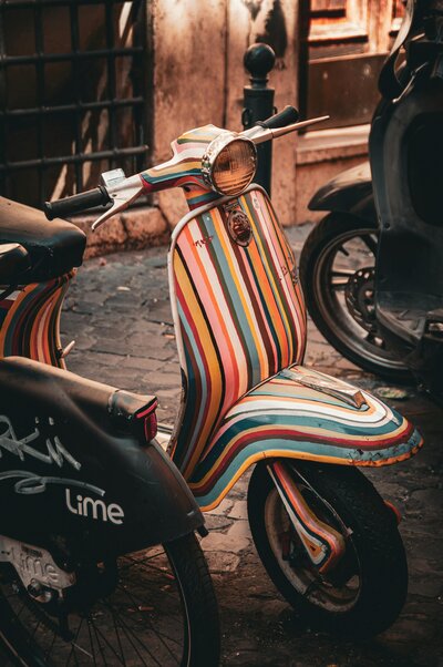 Vintage scooter with stripes