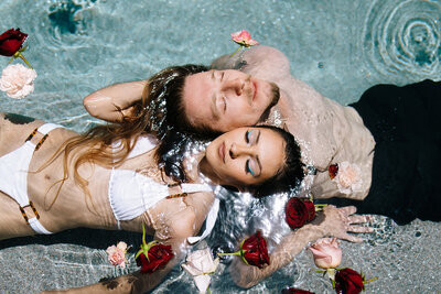 bride and groom eating their wedding cake  during their intimate wedding in California