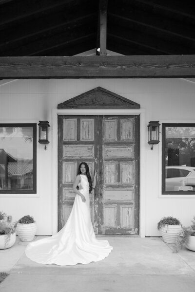 Fine art black and white bridal portrait at a Videre Estate wedding captured by Austin wedding photographer Erin Marcin.

