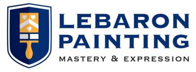 LeBaron Painting's logo: gold paint brush inside a blue crest on the left and the business name on the right.