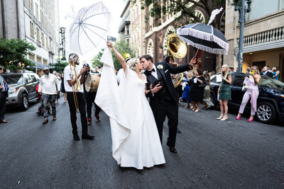 Wedding second line parade in Downtown New Orleans