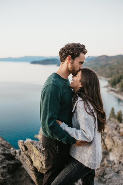 Woman embraces her fiance