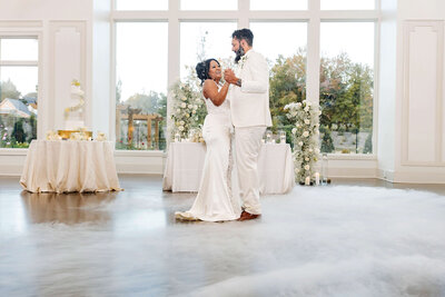 Elegant wedding dance with stunning natural views at a luxury wedding venue in Raleigh, NC.