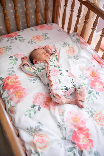 Newborn baby lying in crib | Newborn Photography Session by Maine Photographer