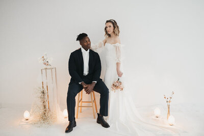 Chic studio wedding with champagne and caramel accents with florals by Floral & Field Design Co, feminine Calgary, Alberta wedding florist, featured on the Brontë Bride Blog.