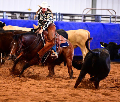 Gardendale, TX Vet customer and her cutting horse, doing what they do best.