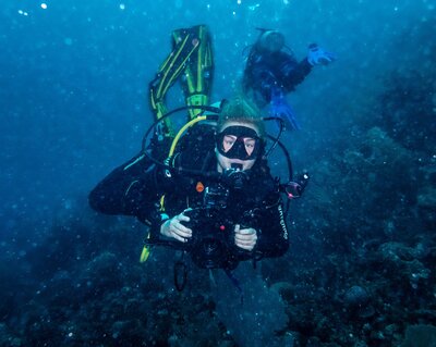underwater portrait of photographer