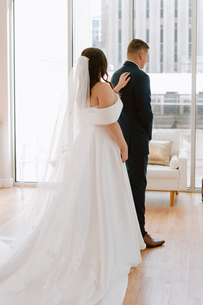 Bride and groom first look, NC