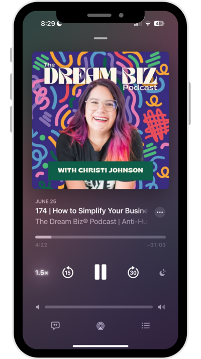 Listening to The Dream Biz Podcast on a podcast player.