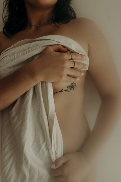 A woman's rib cage tattoo.