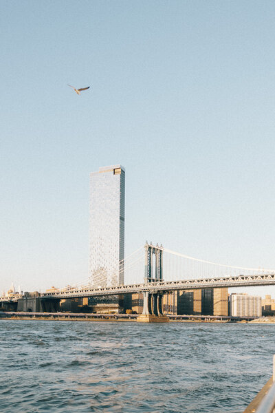 Image of Manhattan bridge shot from the shore in New York City. 
