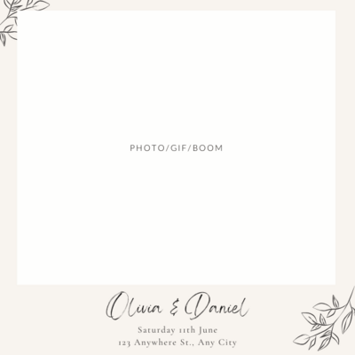 Simple cream-colored square template with delicate script couple names in two corners.